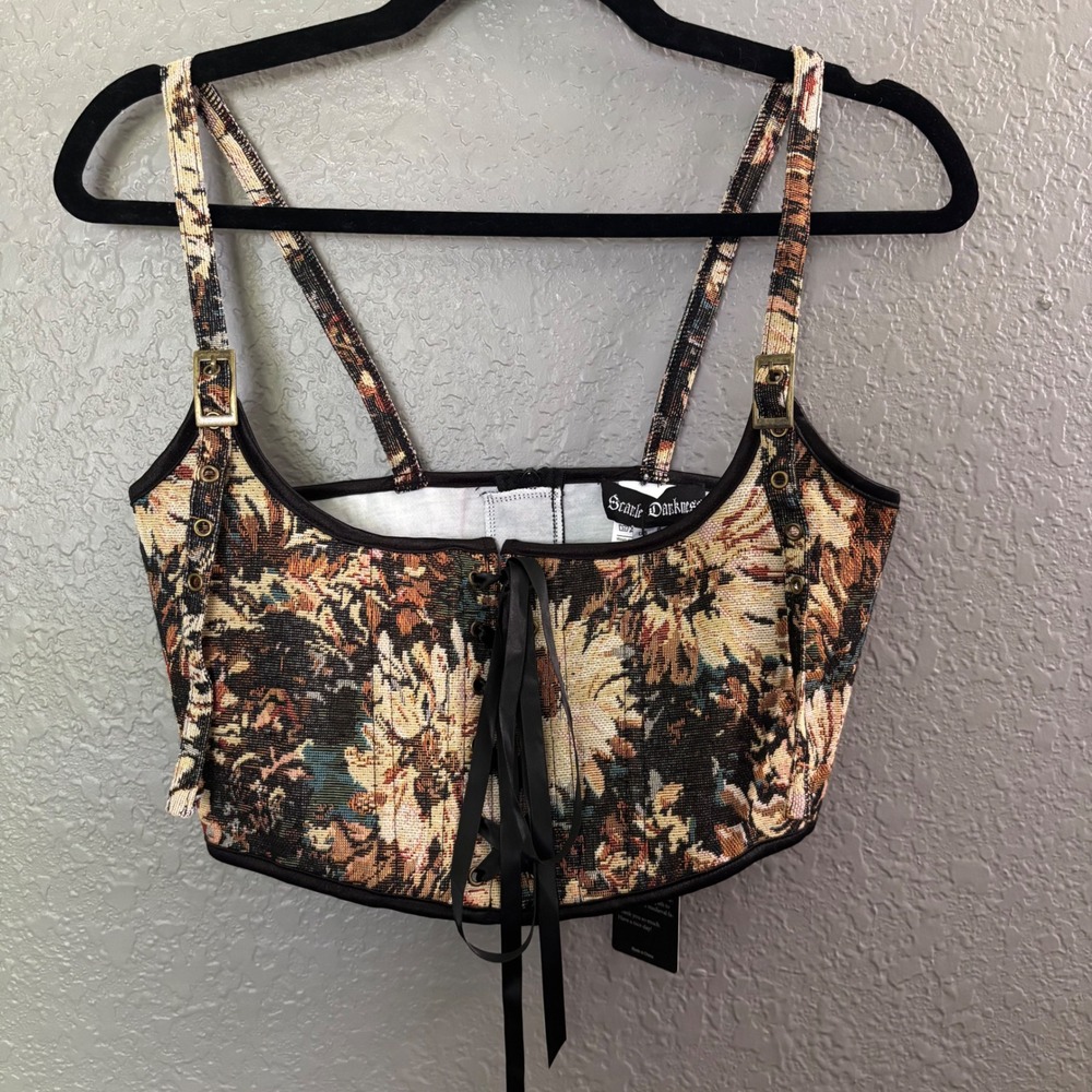 Scarlet Darkness Floral Tapestry Corset Buckle Strap Renaissance Bodice NWT 8
